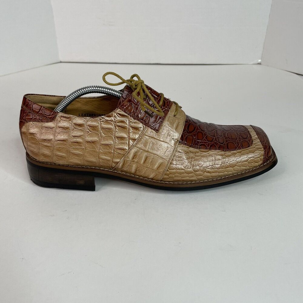 Zota Mens Alligator Oxford Shoes, Size 11, Tan/Brown, Square Toe, Leather 5038